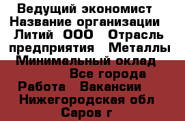 Ведущий экономист › Название организации ­ Литий, ООО › Отрасль предприятия ­ Металлы › Минимальный оклад ­ 24 000 - Все города Работа » Вакансии   . Нижегородская обл.,Саров г.